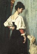 Therese Schwartze, Young Italian woman with a dog called Puck.